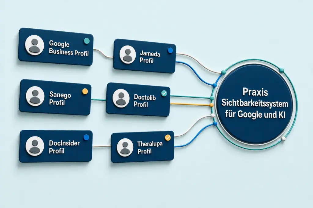 Vernetzte Online-Profile als Sichtbarkeitssystem für eine Praxis in Google und KI